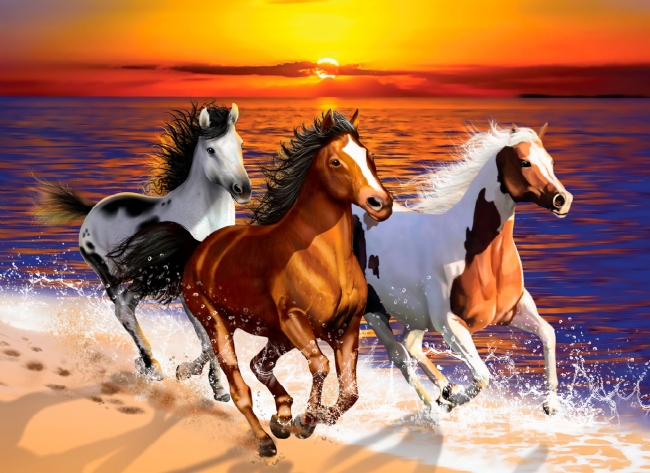 WOODEN CITY PUZZLE: WILD HORSES ON THE BEACH M